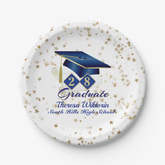Personalisiert Graduation Party Blue & Gold 20XX Pappteller (Vorderseite)