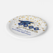 Personalisiert Graduation Party Blue & Gold 20XX Pappteller (Schrägansicht)