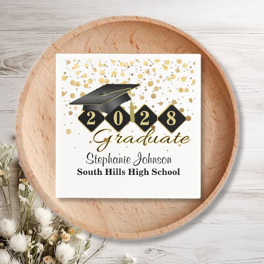 Personalisiert Graduiertenparty Black & Gold Serviette