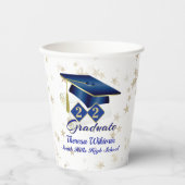 Personalisiert Graduierungsparty Blue Gold Paper C Pappbecher (Vorderseite)