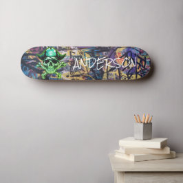 Personalisiert Graffiti Green Pirate Skull & Cross Skateboard