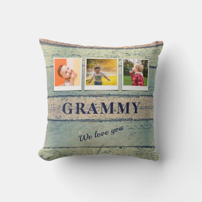 Personalisiert Grammy Grandchildren 3 FotoCollage Kissen (Vorderseite)