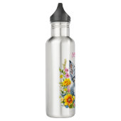 Personalisiert Grau Kitten und Blume Wasserfarbe Edelstahlflasche (Links)
