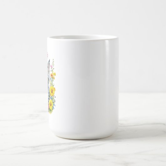 Personalisiert Grau Kitten und Blume Wasserfarbe Kaffeetasse (Mittel)