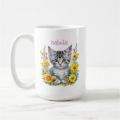 Personalisiert Grau Kitten und Blume Wasserfarbe Kaffeetasse (Links)