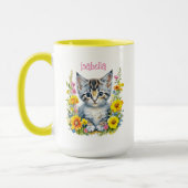 Personalisiert Grau Kitten und Blume Wasserfarbe Tasse (Links)