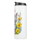 Personalisiert Grau Kitten und Blume Wasserfarbe Thermosbecher (Nach rechts gedreht)