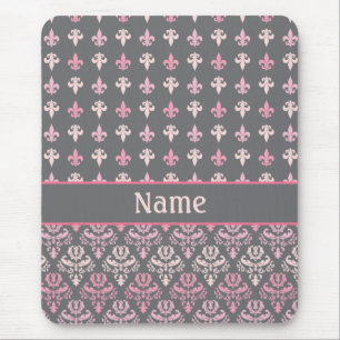 Personalisiert Grau Lilie Damask Muster Mousepad