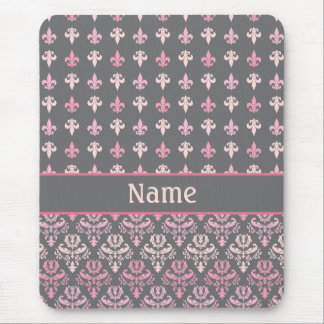 Personalisiert Grau Lilie Damask Muster Mousepad