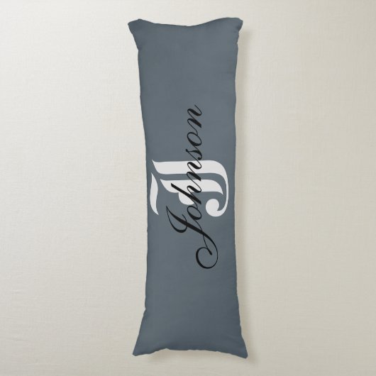 Personalisiert-Grau-Weiß-Monogramm Seitenschläferkissen (Vorderseite Vertikal)