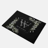 Personalisiert-Graue Monogram-Grüne, Blumenschwarz Fußmatte (Schrägansicht)