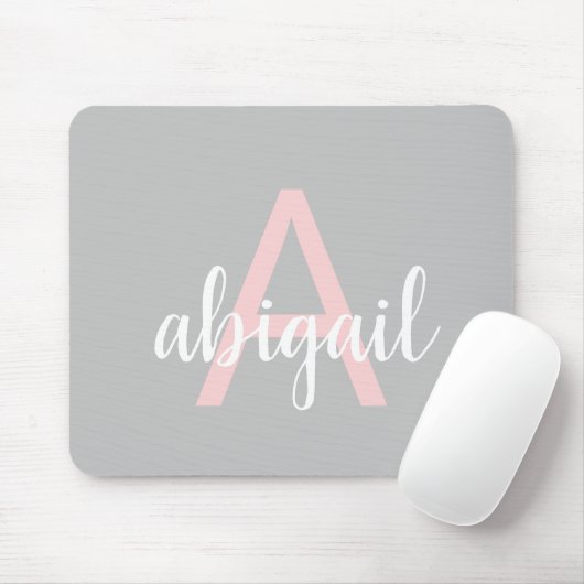 Personalisiert Graurosa Monogramm Moderner Name Mousepad (Mit Mouse)