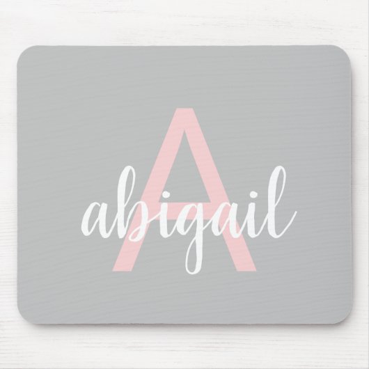 Personalisiert Graurosa Monogramm Moderner Name Mousepad (Vorne)