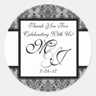 Personalisiert Gray Damask Wedding Favor Labels Runder Aufkleber