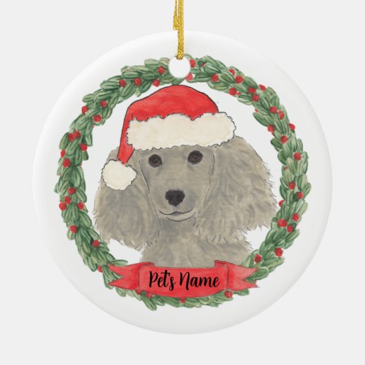 Personalisiert Gray Silver Poodle Keramik Ornament (Hinten)