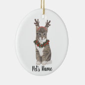 Personalisiert Gray Tabby Cat Holly Wreath & Antle Keramik Ornament (Rechts)