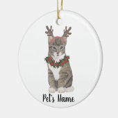 Personalisiert Gray Tabby Cat Holly Wreath & Antle Keramik Ornament (Links)