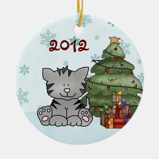 Personalisiert Gray Tiger Cat Baby's 1. Keramikornament (Vorne)