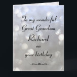 Personalisiert Great Grandson Birthday Karte<br><div class="desc">Moderne und stilvolle personalisierte Grandson Birthday Grußkarte.</div>