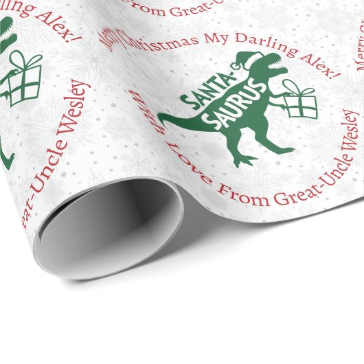 Personalisiert Green Christmas Santa-Saurus Dinosa Geschenkpapier (Rolleneckpunkt)