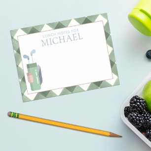 Personalisiert Green Gingham Golf Kids Lunch Box Post-it Klebezettel