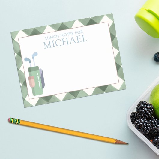 Personalisiert Green Gingham Golf Kids Lunch Box Post-it Klebezettel