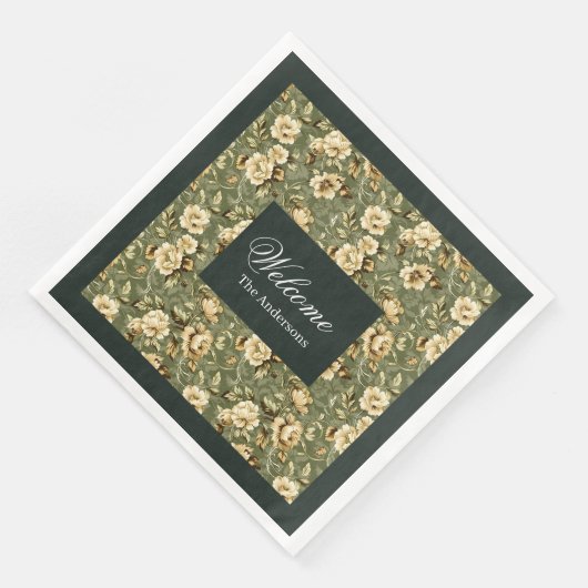 Personalisiert Green Gold Napkins Modernes Elegant Serviette (Ecke)