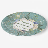 Personalisiert Green Grey White Florals Pappteller (Schrägansicht)