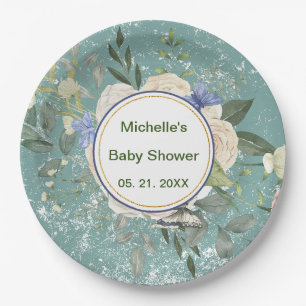 Personalisiert Green Grey White Florals Pappteller