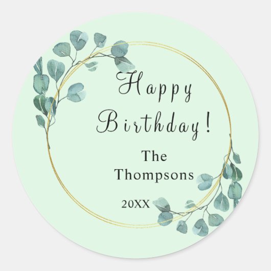 Personalisiert Green Ivy Florals Runder Aufkleber (Vorderseite)