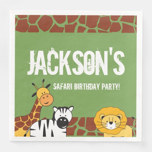 Personalisiert Green Safari Giraffe Geburtstag Serviette (Vorderseite)