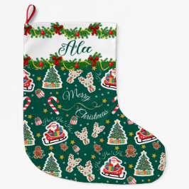 Personalisiert Green Santa Merry Weihnachten Großer Weihnachtsstrumpf