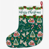 Personalisiert Green Santa Merry Weihnachten Großer Weihnachtsstrumpf (Rückseite)