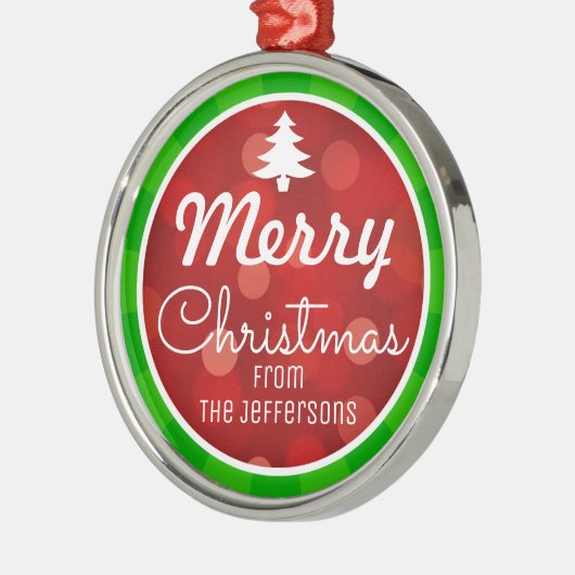 Personalisiert Green Stripes Red Bokeh Weihnachten Ornament Aus Metall (Links)