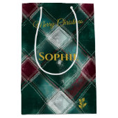 Personalisiert Green und Burgund Kariert Christmas Mittlere Geschenktüte (Vorderseite)