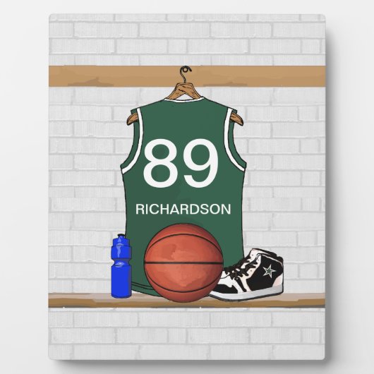 Personalisiert Green und White Basketball Jersey Fotoplatte (Vorderseite)