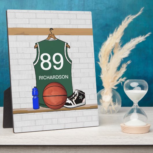 Personalisiert Green und White Basketball Jersey Fotoplatte (Seite)