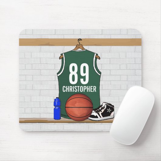 Personalisiert Green und White Basketball Jersey Mousepad (Mit Mouse)