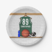 Personalisiert Green und White Basketball Jersey Pappteller (Vorderseite)