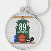 Personalisiert Green und White Basketball Jersey Schlüsselanhänger (Vorne)