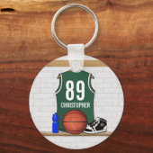 Personalisiert Green und White Basketball Jersey Schlüsselanhänger (Rückseite)