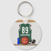 Personalisiert Green und White Basketball Jersey Schlüsselanhänger (Rückseite)