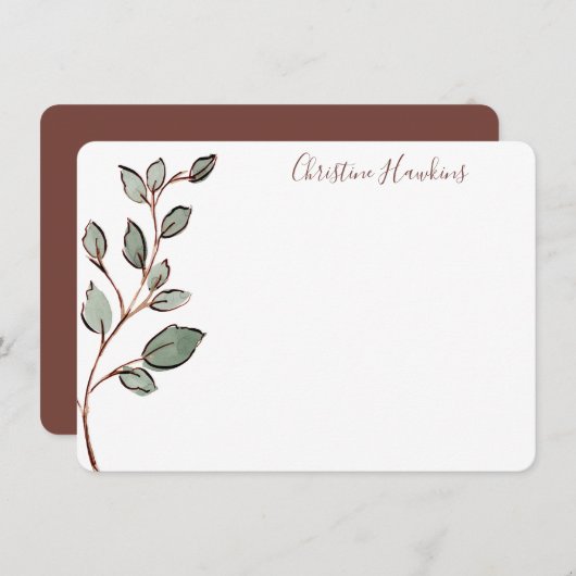 Personalisiert Greenery Blätter Rustikale Statione Mitteilungskarte (Vorne/Hinten)