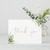 Personalisiert Greenery Floral Elegantes Gold Scri Dankeskarte (Stehend Vorderseite)