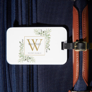 Personalisiert Greenery Gold Monogram Modern Gepäckanhänger