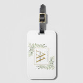 Personalisiert Greenery Gold Monogram Modern Gepäckanhänger (Vorderseite Vertikal)