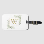 Personalisiert Greenery Gold Monogram Modern Gepäckanhänger (Vorderseite (Horizontal))