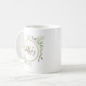 Personalisiert Greenery Gold Monogram Script Kaffeetasse (Vorderseite Links)