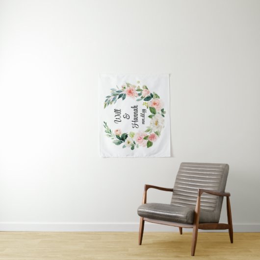 Personalisiert Greenery Wedding Reception Fotoshop Wandteppich (Beispiel)