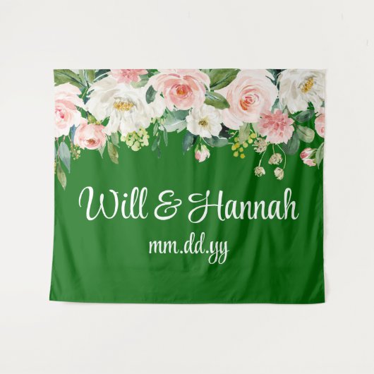 Personalisiert Greenery Wedding Reception Fotoshop Wandteppich (Vorderseite (Horizontal))